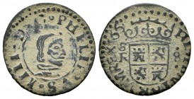 Felipe IV (1621-1665). 8 maravedís. 166.... Sevilla. R. (Cal-no cita). (Jarabo-Sanahuja-M638). Ae. 1,98 g. Error por fecha incompleta. MBC. Est...50,0...