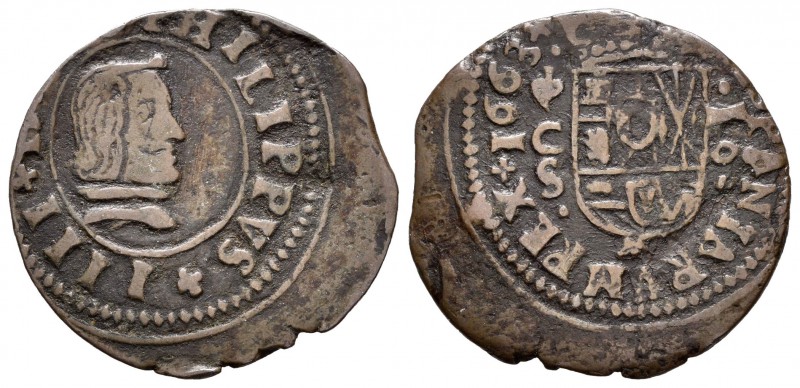Felipe IV (1621-1665). 16 maravedís. 1663. Córdoba. S. (Cal-1284). (Jarabo-Sanah...