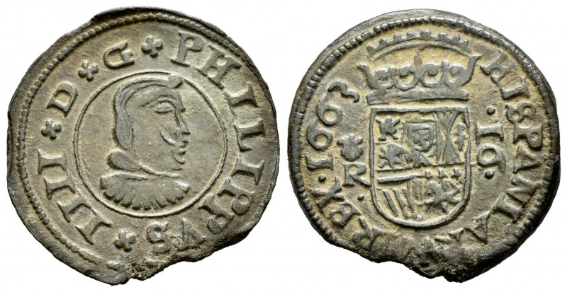 Felipe IV (1621-1665). 16 maravedís. 1663. Coruña. R. (Cal-1301). (Jarabo-Sanahu...