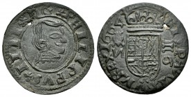 Felipe IV (1621-1665). 16 maravedís. 1664. Granada. N. (Cal-tipo 305). Ae. 3,74 g.  Falsa de época con ensayador invertido. Defecto de acuñación. MBC+...