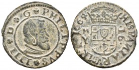 Felipe IV (1621-1665). 16 maravedís. 1664. Madrid. Y. (Cal-1406). (Jarabo-Sanahuja-M414 variante). Ae. 4,06 g. Sin punto entre ceca y ensayador. Defec...