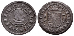 Felipe IV (1621-1665). 16 maravedís. 1661. Segovia. S. (Cal-1507). (Jarabo-Sanahuja-M506). Ae. 3,73 g. MBC. Est...40,00.