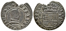 Felipe IV (1621-1665). 16 maravedis. 1662. Sevilla. R. (Cal-1567). (Jarabo-Sanahuja-M606). Ae. 4,12 g. Cospel faltado. MBC+. Est...18,00.