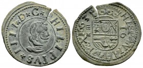 Felipe IV (1621-1665). 16 maravedís. 1663. Valladolid. M. (Cal-1672). (Jarabo-Sanahuja-M811). Ae. 3,66 g. Grieta. Escasa. EBC. Est...60,00.