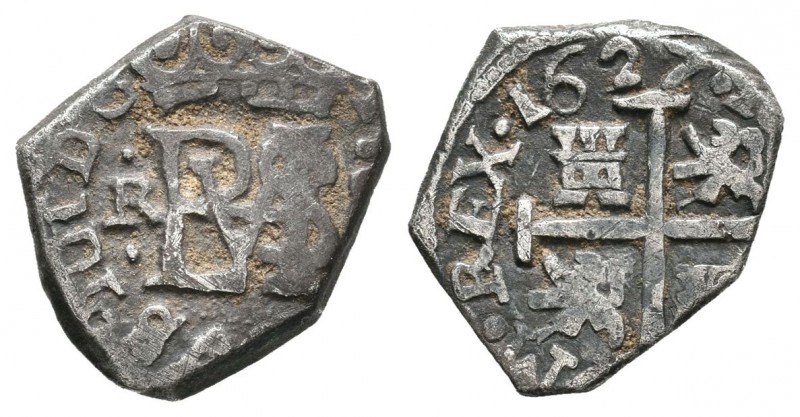 Felipe IV (1621-1665). 1/2 real. 1627. Sevilla. R. (Cal-1214). Ag. 1,66 g. Fecha...