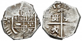 Felipe IV (1621-1665). 2 reales. 1627. Sevilla. R. (Cal-945). Ag. 6,75 g. Fecha completa con cuatro dígitos. Escasa. MBC. Est...180,00.