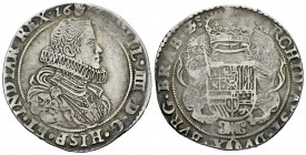 Felipe IV (1621-1665). 1/2 ducatón. 1633. Amberes. (Vanhoudt-643 AN). Ag. 16,06 g. Intuimos un 3 en el último dígito de la fecha. MBC. Est...75,00.