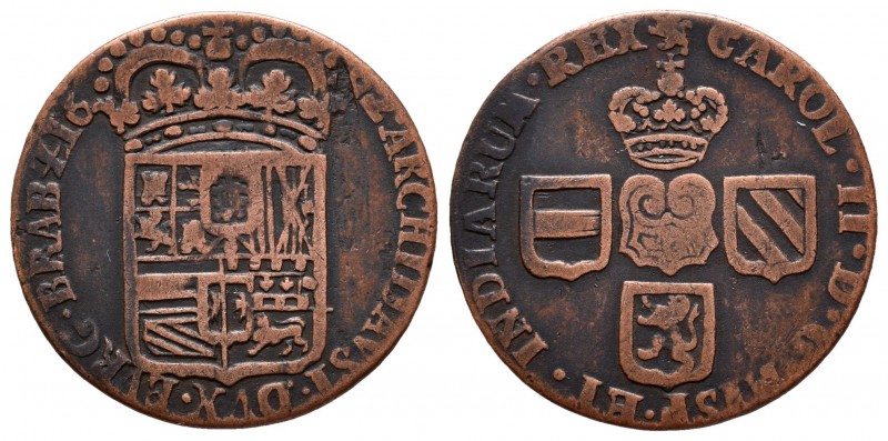 Carlos II (1665-1700). Liard. 1682. Gante. (Vanhoudt-no cita). (Vicenti-no cita)...