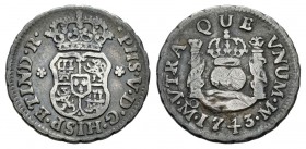 Felipe V (1700-1746). 1/2 real. 1743. México. M. (Cal-1868). Ag. 1,63 g. MBC-. Est...35,00.