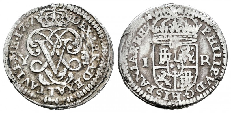 Felipe V (1700-1746). 1 real. 1707. Segovia. Y. (Cal-1687). Ag. 2,83 g. El 0 de ...