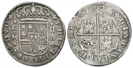 Felipe V (1700-1746). 2 reales. 1725. Madrid. A. (Cal-1252). Ae. 4,79 g. Defecto en el canto. BC+. Est...40,00.