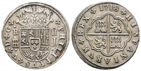 Felipe V (1700-1746). 2 reales. 1718. Segovia. J. (Cal-1388). Ag. 5,71 g. EBC. Est...120,00.