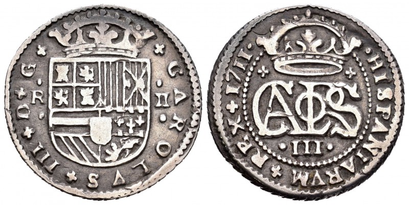 Carlos III, Pretendiente. 2 reales. 1711. Barcelona. (Cal-27). Ag. 4,52 g. MBC+/...