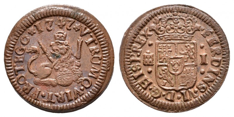 Fernando VI (1746-1759). 1 maravedí. 1747. Segovia. (Cal-717). Ae. 1,31 g. EBC+....