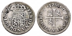 Fernando VI (1746-1759). 1/2 real. 1755. Madrid. JB. (Cal-655). Ag. 1,34 g. MBC-/BC+. Est...25,00.