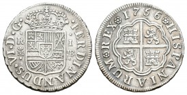 Fernando VI (1746-1759). 1 real. 1756. Madrid. JB. (Cal-568). Ag. 3,09 g. EBC-. Est...75,00.