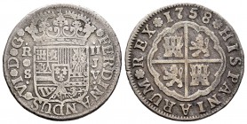 Fernando VI (1746-1759). 2 reales. 1758. Sevilla. JV. (Cal-615). Ag. 5,41 g. BC+. Est...25,00.