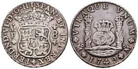 Fernando VI (1746-1759). 8 reales. 1749. México. MF. (Cal-324). Ag. 26,75 g. MBC. Est...200,00.