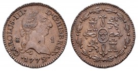 Carlos III (1759-1788). 1 maravedí. 1772. Segovia. (Cal-1926). Ae. 1,24 g. Golpecito en el cuello. EBC+. Est...120,00.