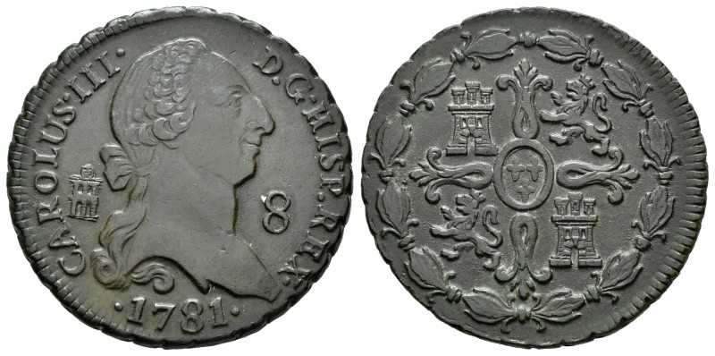 Carlos III (1759-1788). 8 maravedís. 1781. Segovia. (Cal-1891). Ae. 11,78 g. Esc...