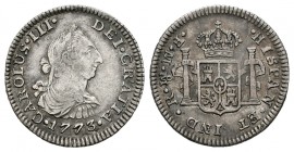 Carlos III (1759-1788). 1/2 real. 1773. México. FM. (Cal-1765). Ag. 1,66 g. Ceca y ensayadores invertidos. MBC+. Est...45,00.