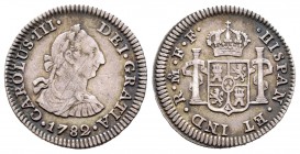 Carlos III (1759-1788). 1/2 real. 1782. México. FF. (Cal-1774). Ag. 1,61 g. MBC+. Est...50,00.