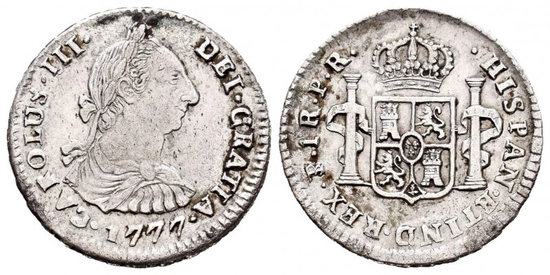 Carlos III (1759-1788). 1 real. 1777. Potosí. PR. (Cal-1603). Ag. 3,47 g. MBC+. ...