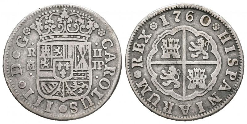 Carlos III (1759-1788). 2 reales. 1760. Madrid. JP. (Cal-1290). Ag. 5,09 g. MBC-...