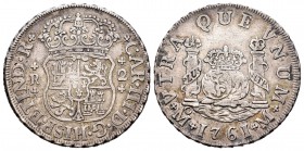 Carlos III (1759-1788). 2 reales. 1761. México. M. (Cal-1325). Ag. 6,74 g. MBC+. Est...70,00.
