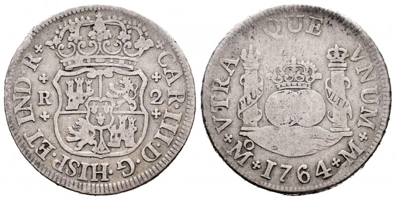 Carlos III (1759-1788). 2 reales. 1764. México. M. (Cal-1329). Ag. 6,52 g. MBC-/...