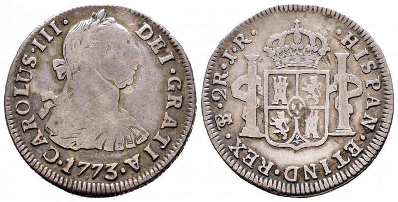 Carlos III (1759-1788). 2 reales. 1773. Potosí. JR. (Cal-1381). Ag. 6,36 g. Prim...