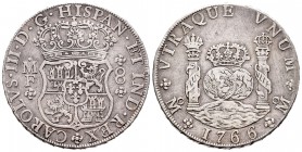 Carlos III (1665-1700). 8 reales. 1766. México. MF. (Cal-904). Ag. 26,88 g. Rayitas. MBC+. Est...180,00.