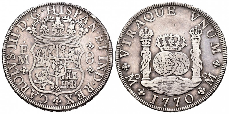 Carlos III (1759-1788). 8 reales. 1770. México. FM. (Cal-910). Ag. 26,74 g. MBC+...
