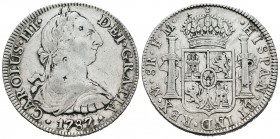 Carlos III (1759-1788). 8 reales. 1787. México. FM. (Cal-941). Ag. 26,96 g. Pequeños resellos orientales. MBC. Est...80,00.