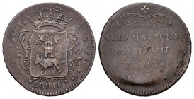 Carlos IV (1788-1808). Medalla. 1789. Borja (Zaragoza). (Herrera-15 variante). Ae. 2,98 g. Variante por ser de cobre. BC+/MBC-. Est...50,00.