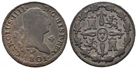 Carlos IV (1788-1808). 4 maravedís. 1801. Segovia. (Cal-1513). Ae. 5,21 g. MBC-. Est...15,00.