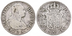 Carlos IV (1788-1808). 2 reales. 1795. Madrid. MF. (Cal-965). Ag. 5,42 g. BC+. Est...25,00.