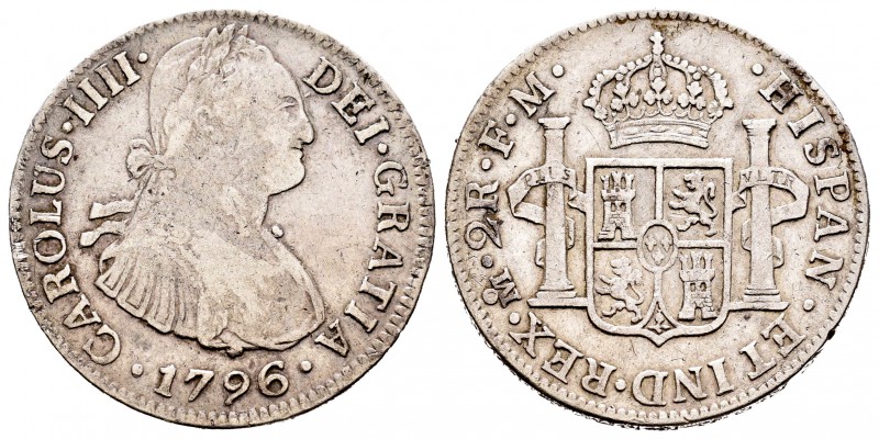 Carlos IV (1788-1808). 2 reales. 1796. México. FM. (Cal-990). Ag. 6,59 g. MBC-. ...