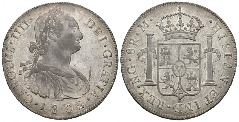 Carlos IV (1788-1808). 8 reales. 1802. Guatemala. M. (Cal-633). Ag. 26,93 g. Lev...