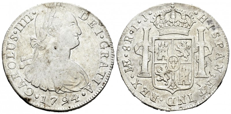 Carlos IV (1788-1808). 8 reales. 1794. Lima. IJ. (Cal-648). Ag. 26,64 g. MBC. Es...