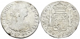 Carlos IV (1788-1808). 8 reales. 1794. Lima. IJ. (Cal-648). Ag. 26,64 g. MBC. Est...60,00.