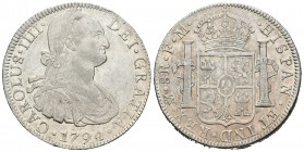 Carlos IV (1788-1808). 8 reales. 1794. México. FM. (Cal-687). Ag. 27,00 g. EBC. Est...120,00.