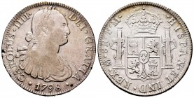 Carlos IV (1788-1808). 8 reales. 1798. México. FM. (Cal-692). Ag. 26,74 g. Defecto en canto. MBC/MBC+. Est...60,00.