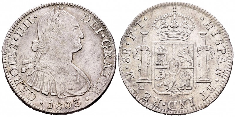 Carlos IV (1788-1808). 8 reales. 1803. México. FT. (Cal-699). Ag. 26,90 g. MBC+....