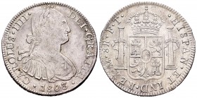 Carlos IV (1788-1808). 8 reales. 1803. México. FT. (Cal-699). Ag. 26,90 g. MBC+. Est...80,00.