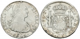 Carlos IV (1788-1808). 8 reales. 1805/4. México. TH. (Cal-704). Ag. 26,83 g. MBC+. Est...60,00.