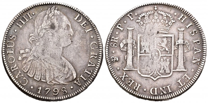 Carlos IV (1788-1808). 8 reales. 1798. Potosí. PP. (Cal-721). Ag. 26,65 g. Punzó...