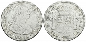 Carlos IV (1788-1808). 8 reales. 1798. Potosí. PP. (Cal-721). Ag. 26,98 g. BC+. Est...25,00.