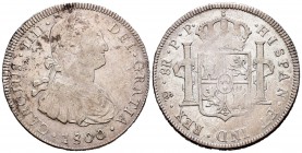 Carlos IV (1788-1808). 8 reales. 1800. Potosí. PP. (Cal-723). Ag. 27,30 g. MBC-/BC+. Est...50,00.