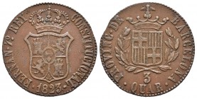 Fernando VII (1808-1833). 3 cuartos. 1823. Barcelona. (Cal-1526). Ae. 6,99 g. MBC. Est...35,00.